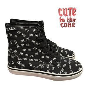 NEW Cute To The Core Women's Black White F*ck You Canvas Sneakers 7